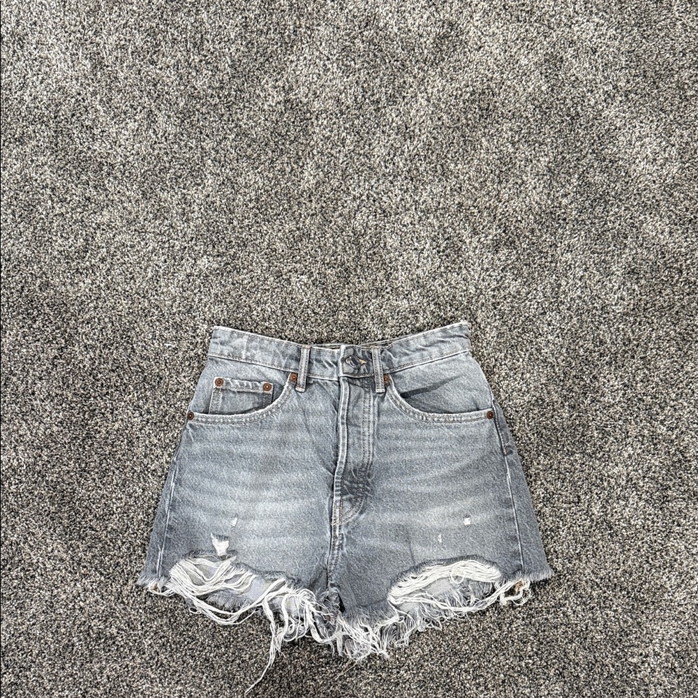 Zara Light Gray Distressed Jean Shorts
